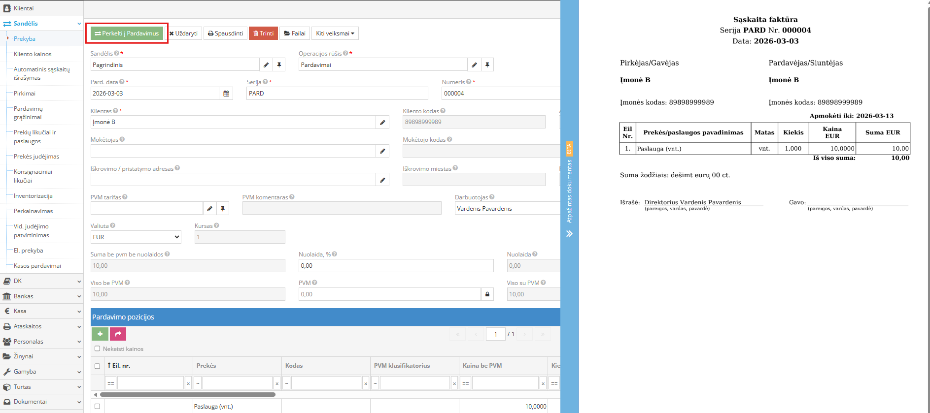 Dvejybinio įrašo patikrinimas užregistruotame dokumente